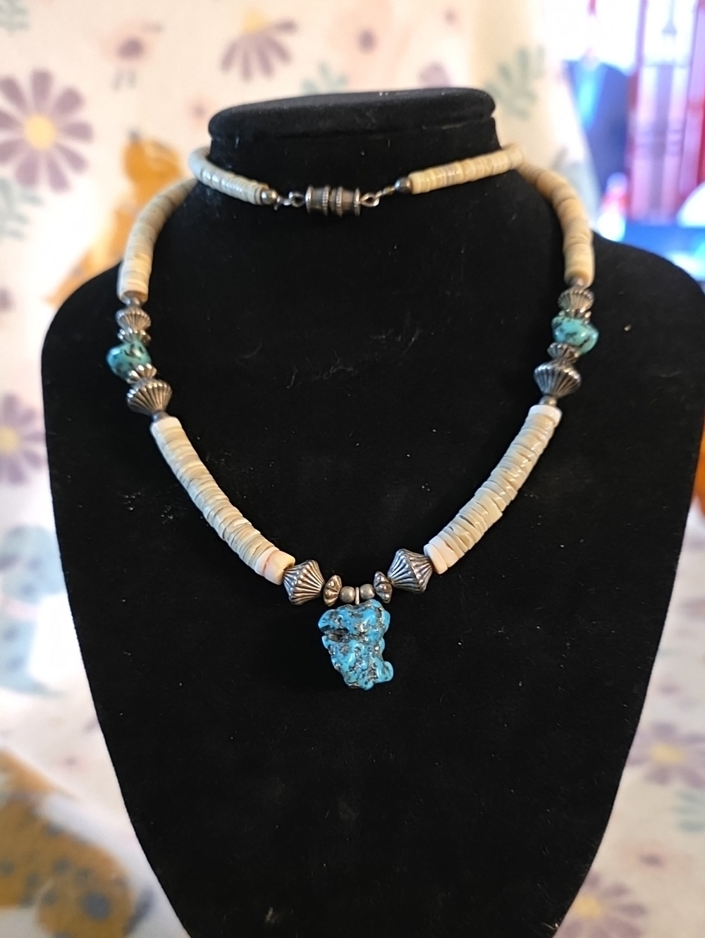 Turquoise Nugget Bead Necklace - Natural Blue Stone Accent